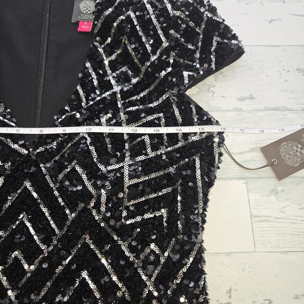 Vince Camuto Sequin Velvet Cocktail Sheath Dress - Size 8 - Black NWT - Picture 6 of 14